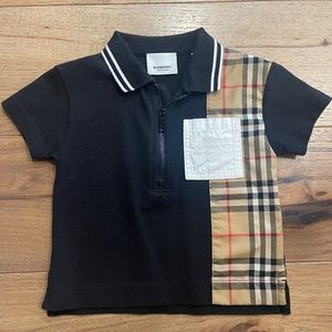 Burberry Check Panel Half Zip-Front Polo